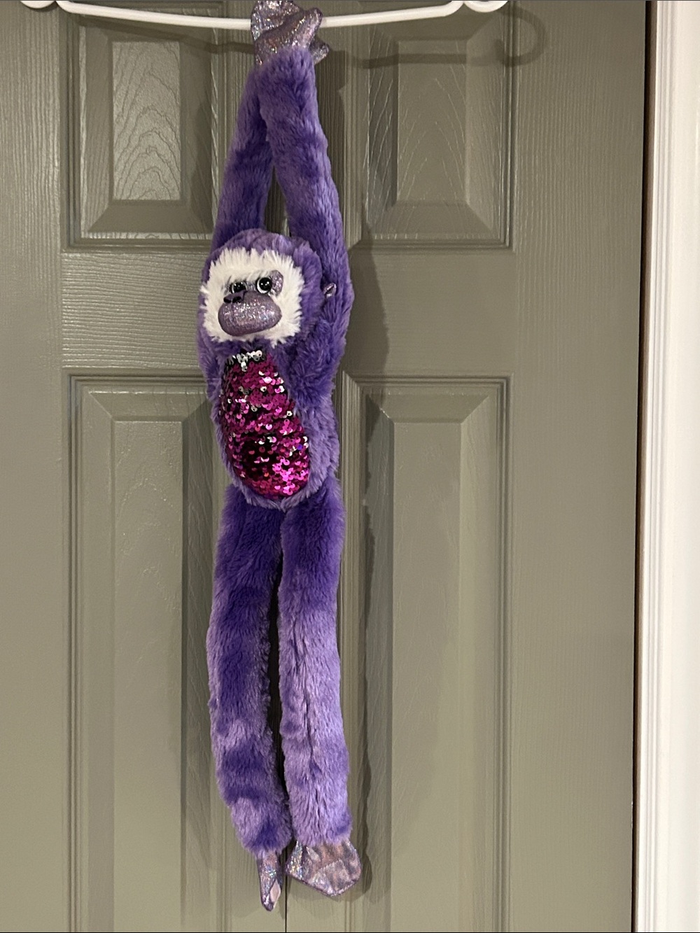 Wild Republic Purple Plush Hanging Monkey with Pink Sequin Belly